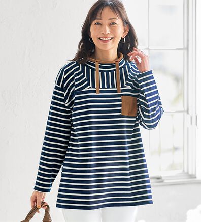 BELLUNA（ベルーナ）の「なめらかタッチ素材ボーダープルオーバー（カットソー）」