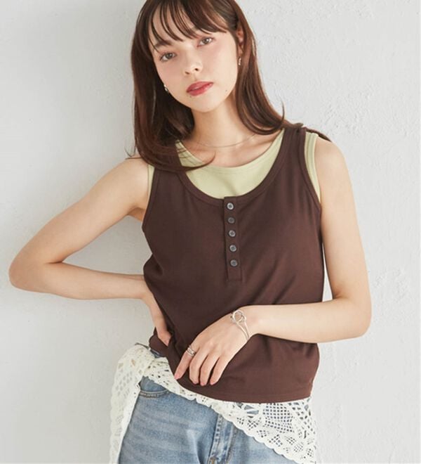RANAN（ラナン）の「カップ付きレイヤードヘンリーネックタンクトップ（カットソー）」｜詳細画像