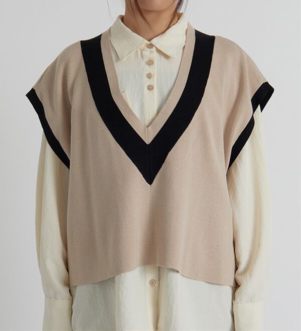 BELLUNA（ベルーナ）の「【低身長さん向け】重ねて可愛い配色ニットベスト（ベスト）」｜詳細画像