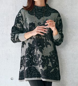 BELLUNA（ベルーナ）の「レース柄ジャカードニットチュニック（チュニック）」｜グレー系