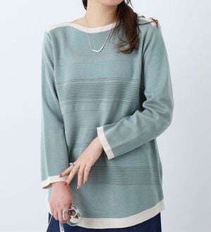 BELLUNA（ベルーナ）の「ミラノリブ配色ニットプルオーバー（ニット・セーター）」｜グリーン系