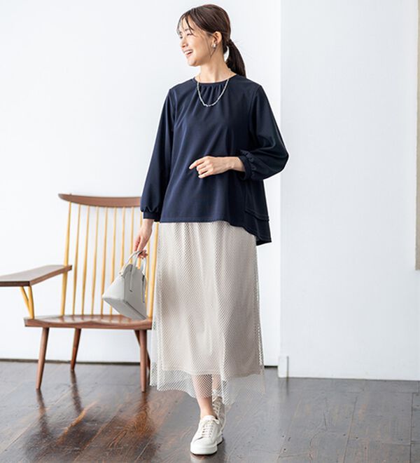 BELLUNA（ベルーナ）の「【再入荷】ボリューム袖美人顔バックフレアーＴブラウス（ブラウス）」｜詳細画像