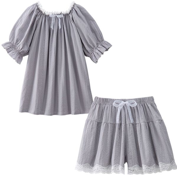 YU'NOW（ユナウ）の「【上下２点セット】スクエアネックドビーストライプパジャマ（パジャマ・ルームウェア）」｜ブルーグレー