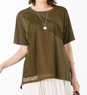 BELLUNA（ベルーナ）の「【Ｌａｇｒｉｌｕａ】異素材レース切替プルオーバー（カットソー）」｜カーキ