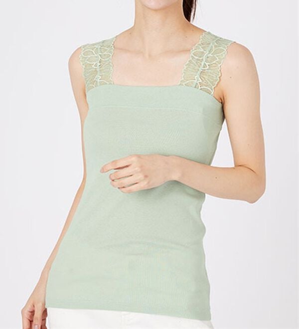 LAVIENNE（ラヴィエンヌ）の「【吸汗速乾】綿１００％前後２ｗａｙレース汗取りタンクトップインナー（肌着・インナーウェア）」｜ミント