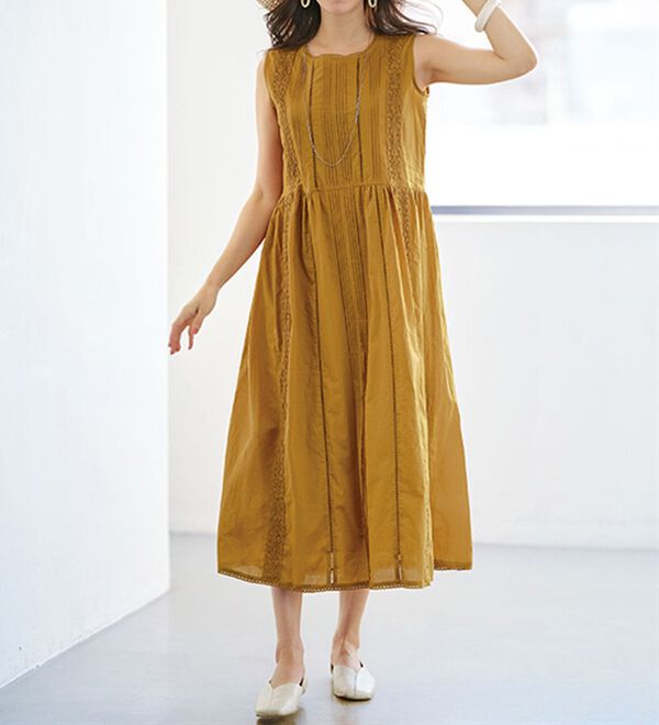 BELLUNA（ベルーナ）の「綿１００％ピンタック使いワンピース（ペチワンピ付）（その他ワンピース）」｜詳細画像