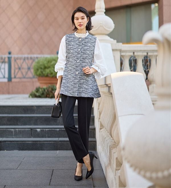 GeeRA（ジーラ）の「【２点セット】ニットツイードジレベストセットアップスーツ（パンツスーツ）」｜詳細画像