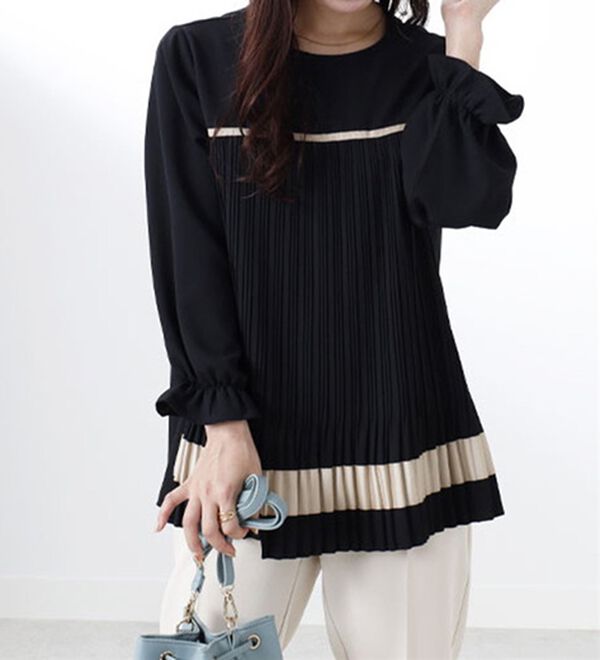 BELLUNA（ベルーナ）の「【Ｌａｇｒｉｌｕａ】配色デザインプリーツ使いブラウス（ブラウス）」｜詳細画像