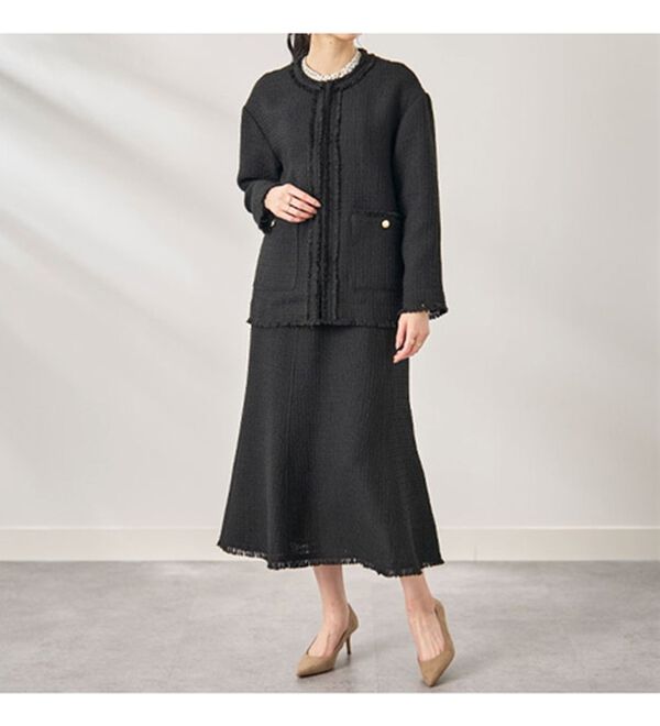 BELLUNA（ベルーナ）の「ツイード調素材フリンジ使いセットアップ（スカートスーツ）」｜詳細画像