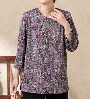 ルフラン（ルフラン）の「日本製　ニットちりめんブラウス（ブラウス）」｜幾何柄