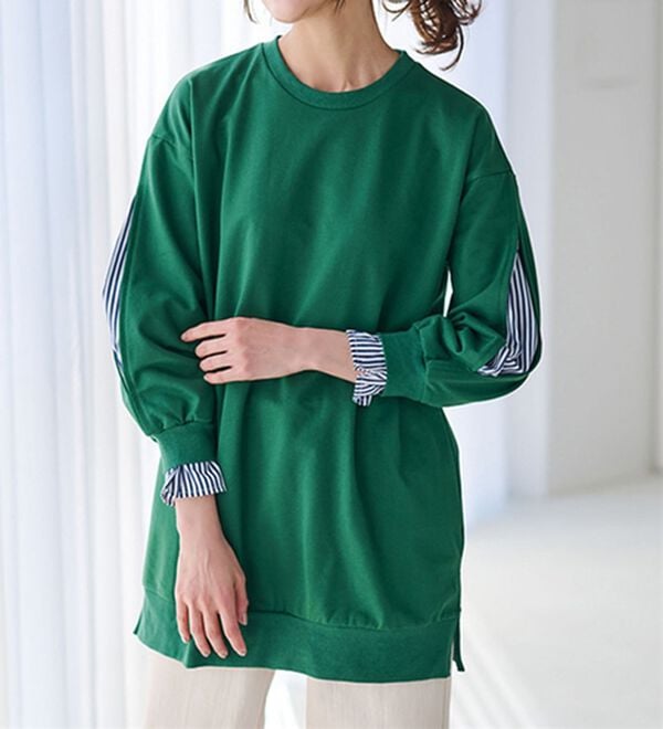 RANAN（ラナン）の「袖スリットカットソーチュニック（チュニック）」｜モスグリーン