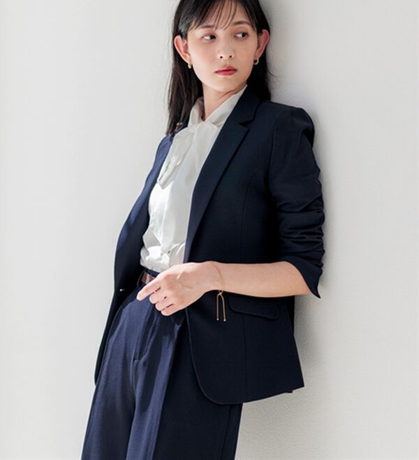 GeeRA（ジーラ）の「【ジャケット+2ボトム】洗えるストレッチ！ジャケット＆ブラウス＆ワイドパンツ＆スカートスーツセット（パンツスーツ）」｜詳細画像