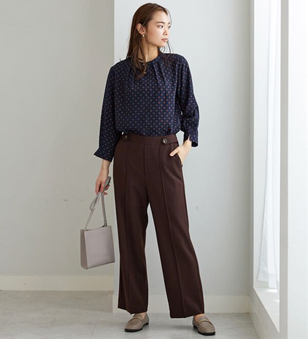 BELLUNA（ベルーナ）の「サマ見え（Ｗ）ストレッチ素材タブ使いワイドパンツ（ワイドパンツ・ガウチョ）」｜詳細画像