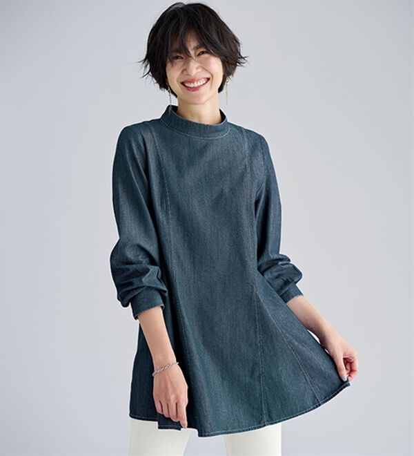 BELLUNA（ベルーナ）の「＜メルティデニム＞フレアーデザインブラウス（ブラウス）」｜インディゴ