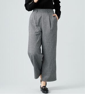 BELLUNA（ベルーナ）の「ウール調ふっくらワイドパンツ（ワイドパンツ・ガウチョ）」｜ヘリンボン