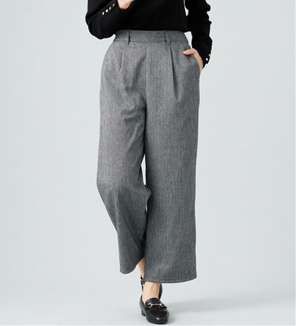 BELLUNA（ベルーナ）の「ウール調ふっくらワイドパンツ（ワイドパンツ・ガウチョ）」｜ヘリンボン
