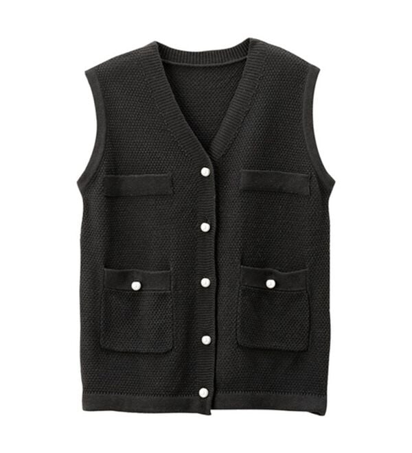 alotta（アロッタ）の「パール調ボタン付ツイード見えニットベスト（ベスト）」｜詳細画像