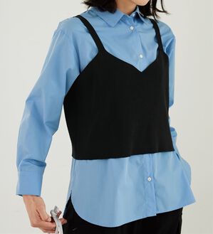 BELLUNA（ベルーナ）の「ニットビスチェ&times;シャツアンサンブル（アンサンブル）」｜ブルー／黒