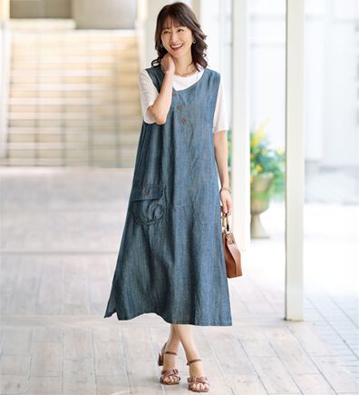 BELLUNA（ベルーナ）の「＜体型カバーが嬉しい！＞テンセル（ＴＭ）繊維・麻デニム切替ジャンパードレス（ジャンパースカート）」
