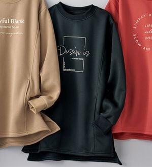 BELLUNA（ベルーナ）の「裏起毛素材ポケット付プリントチュニック（チュニック）」｜黒
