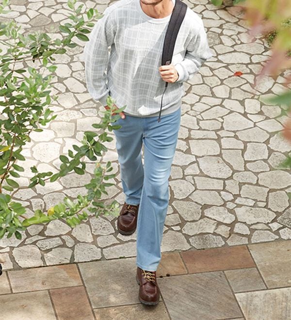 「＜コムルヴァン・オム＞チェック柄ふくれジャカードトレーナー（メンズトレーナー）」｜詳細画像