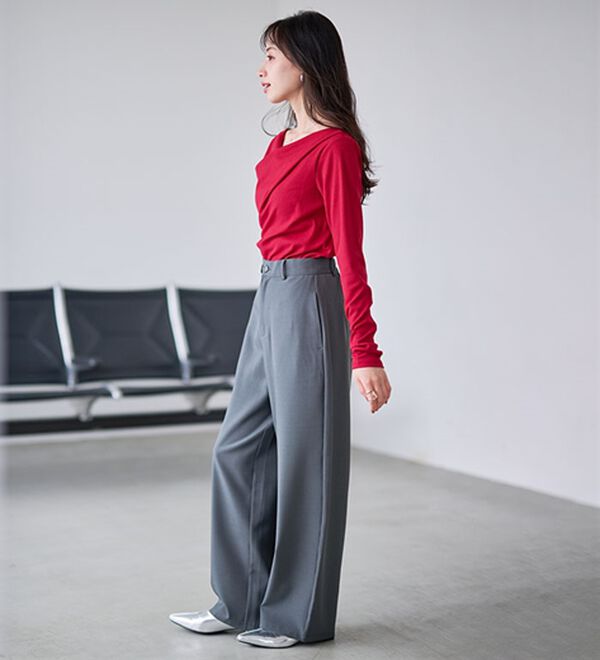 RANAN（ラナン）の「【春色追加】上品ドレープリブロングＴシャツ（カットソー）」｜詳細画像