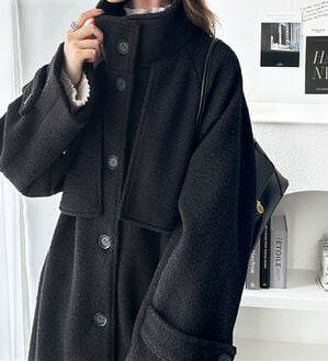 GeeRA（ジーラ）の「リングウールライクスタンドカラーコート（ハーフコート）」｜ブラック