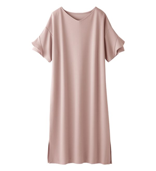 alotta（アロッタ）の「【４つの機能付】ひんやりフリル袖Ｔシャツワンピース（シャツワンピース）」｜ピンク