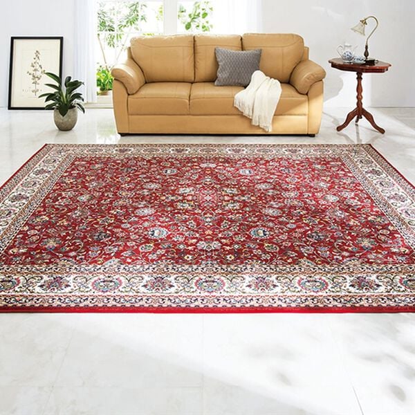 「【４／３０まで早割】厚みが選べる高級柄プリントはっ水カーペット（カーペット）」｜更紗レッド