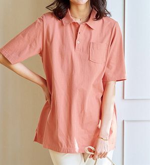 BELLUNA（ベルーナ）の「【ヒンヤリ機能付き＆綿１００％】サマ見えポロチュニック（チュニック）」｜コーラル