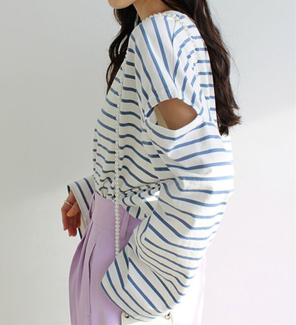 GeeRA（ジーラ）の「袖スリットボーダーカットソー（カットソー）」｜詳細画像