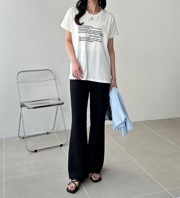 GeeRA（ジーラ）の「レース見えセミフレアイージーパンツ（フルレングスパンツ）」｜詳細画像