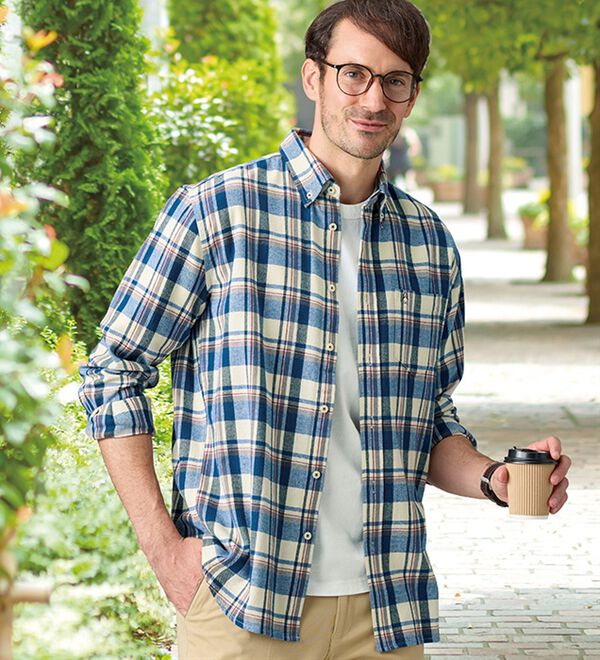 「＜ハッシュパピー＞しっとり柔らか綿１００％ネルシャツ（メンズシャツ）」｜詳細画像