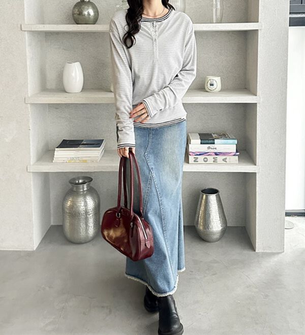 GeeRA（ジーラ）の「前後２ＷＡＹシアースラブヘンリーネックカットソー（カットソー）」｜詳細画像