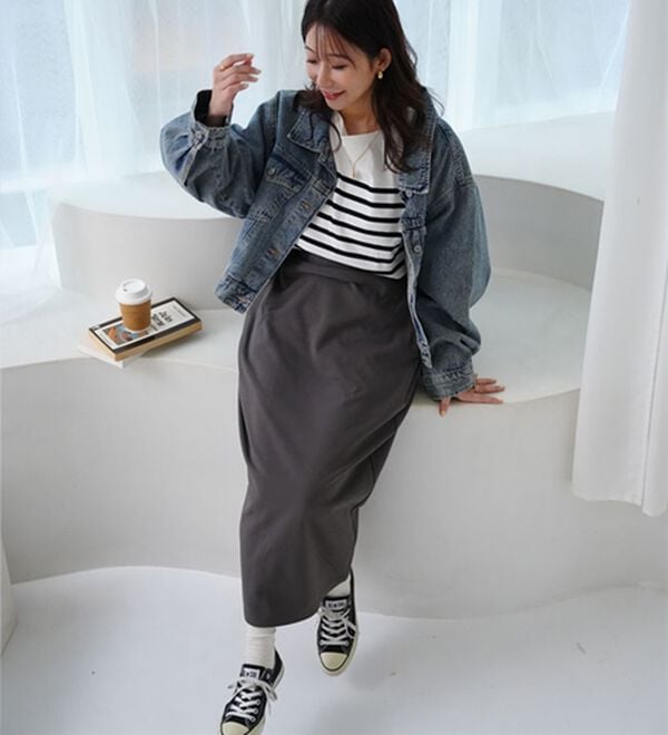 A HAPPY MARILYN（アハッピーマリリン）の「【Ｌ～８Ｌ】腰の張りを拾わない カラーで楽しむ 裏起毛バージョン タイトスカート（ロングスカート）」｜詳細画像