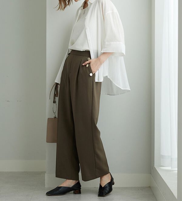 BELLUNA（ベルーナ）の「メランジストレッチ素材ワイドパンツ（ワイドパンツ・ガウチョ）」｜詳細画像