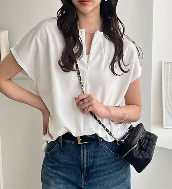 GeeRA（ジーラ）の「前後２ＷＡＹハーフジップＴブラウス（ブラウス）」｜詳細画像