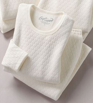 「≪ＴＶ限定★≫＜クロコダイル＞ウール入肌側綿１００％極温（Ｒ）キルトインナー上下（メンズ肌着・インナーウェア）」｜ホワイト