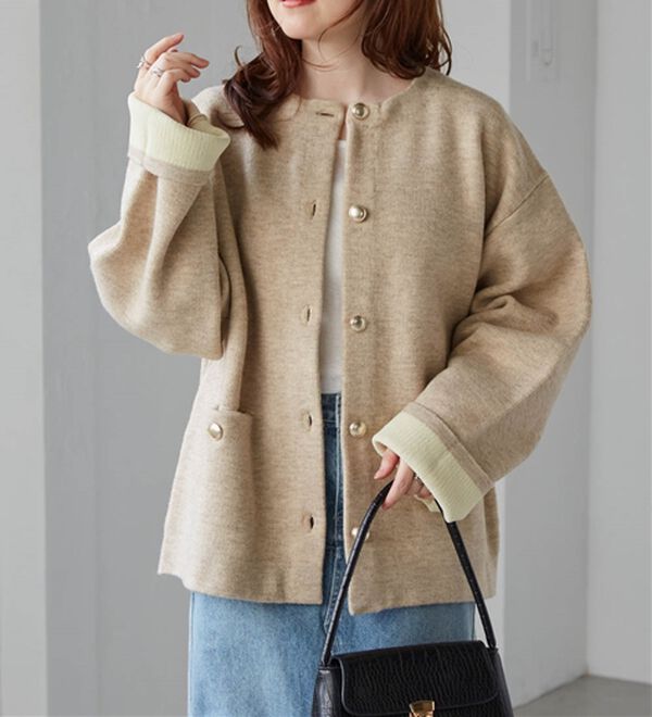 RANAN（ラナン）の「裏配色ゴールド調ボタンニットコーディガン（ニットカーディガン）」｜詳細画像