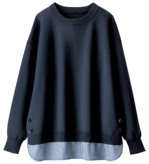 BELLUNA（ベルーナ）の「裾ボタン重ね着風ニットプルオーバー（ニット・セーター）」｜ネイビー系