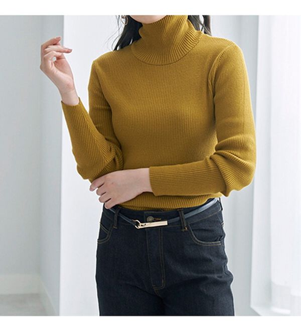 BELLUNA（ベルーナ）の「＜＆ｃｏｃｏｃｈｉ＞ハピネスコットン100％&times;吸湿発熱リブタートルニット（ニット・セーター）」｜詳細画像