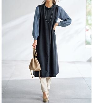 BELLUNA（ベルーナ）の「袖切替デザインハイネックワンピース（その他ワンピース）」｜ネイビー系