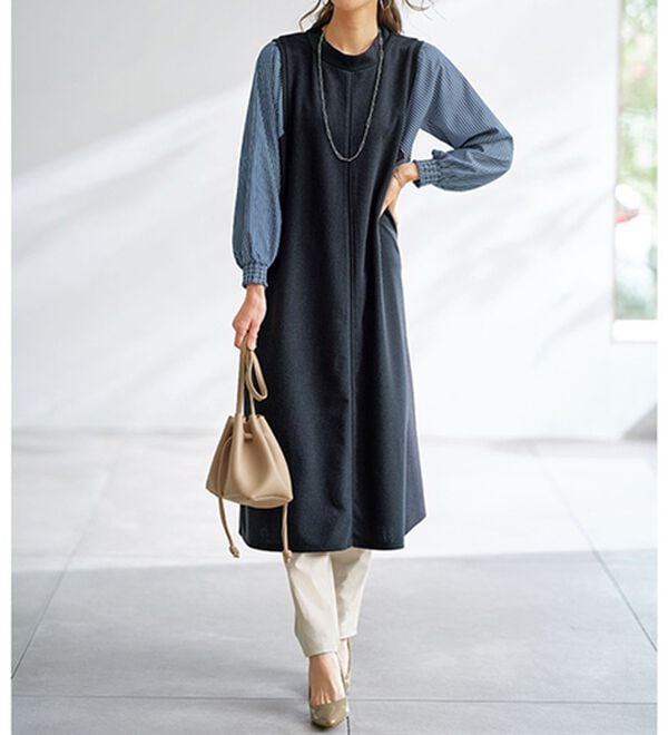 BELLUNA（ベルーナ）の「袖切替デザインハイネックワンピース（その他ワンピース）」｜ネイビー系