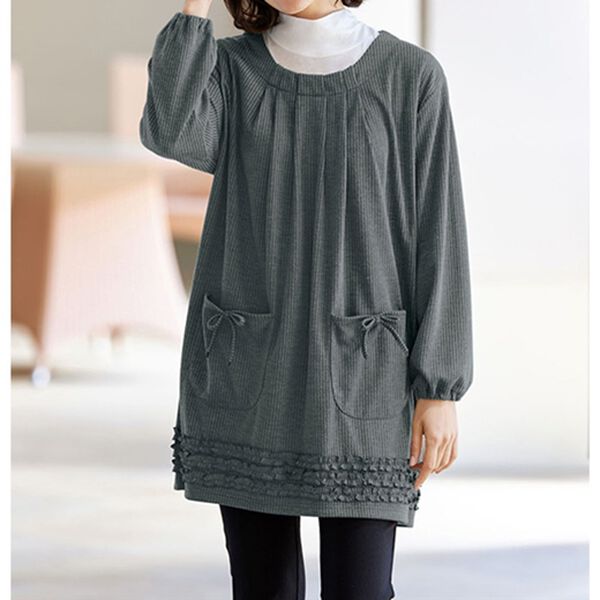 BELLUNA（ベルーナ）の「杢調ニットコールデザインかっぽう（パジャマ・ルームウェア）」｜詳細画像