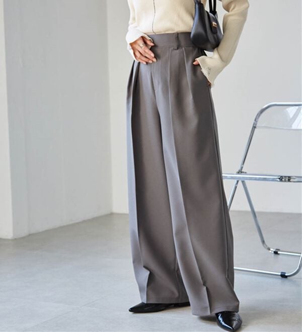 RANAN（ラナン）の「【選べる股下】きれい見え２タックワイドスラックス（ワイドパンツ・ガウチョ）」｜詳細画像