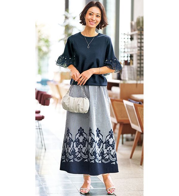 BELLUNA（ベルーナ）の「袖レースフェミニンニットプルオーバー（ニット・セーター）」｜詳細画像