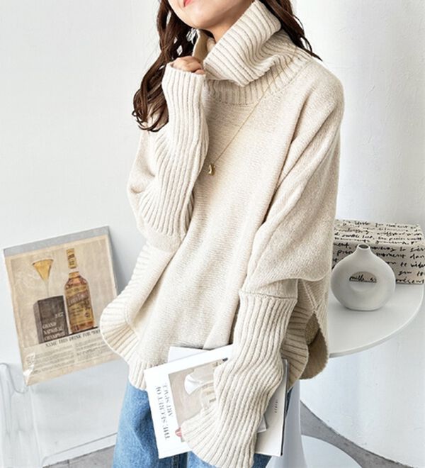 ハイネックラウンドヘム指穴ニット - ベルーナ【公式】