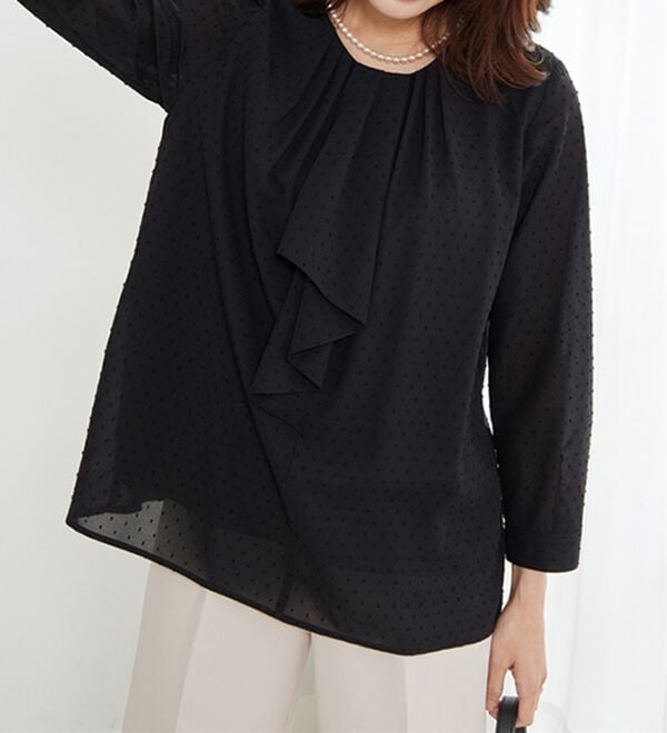 BELLUNA（ベルーナ）の「＜Ｃ／Ｓ＞ドットシフォンボウタイブラウス（ブラウス）」｜黒