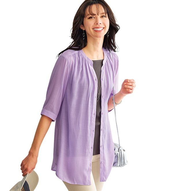 BELLUNA（ベルーナ）の「スラブ素材スキッパーデザインシャツチュニック（チュニック）」｜詳細画像