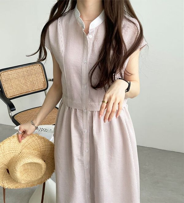 GeeRA（ジーラ）の「クレリック配色ウエストギャザーシャツワンピ―ス（シャツワンピース）」｜詳細画像